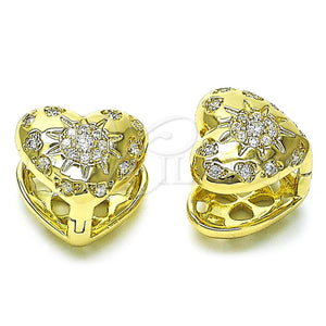 Gold Filled Hoop Earrings — Huggie Hoop Heart and Sun Design with White — main product view — SKU 156305 | Oro Laminado aretes de aro — Huggie Hoop corazón and Sun diseño with blanco — SKU 156305
