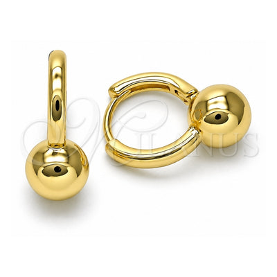 Oro Laminado Huggie Hoop, Gold Filled Style Ball Design, Polished, Golden Finish, 02.213.0794.14