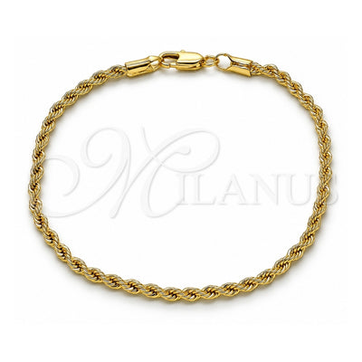 Oro Laminado Basic Bracelet, Gold Filled Style Rope Design, Polished, Golden Finish, 5.222.036.07 (02 MM Thickness, 7 Inches Length)