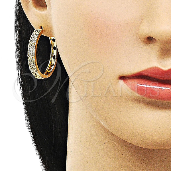 Gold Filled Hoop Earrings — Huggie Hoop with White Micro Pave Polished 02. — alternate product view — SKU 156332 | Oro Laminado aretes de aro — Huggie Hoop with blanco Micro Pave pulido 02. — SKU 156332