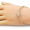Oro Laminado Individual Bangle, Gold Filled Style Heart and Cluster Design, with White Cubic Zirconia, Polished, Golden Finish, 07.283.0001 (03 MM Thickness, One size fits all)