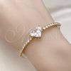 Oro Laminado Individual Bangle, Gold Filled Style Heart and Cluster Design, with White Cubic Zirconia, Polished, Golden Finish, 07.283.0001 (03 MM Thickness, One size fits all)