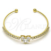 Oro Laminado Individual Bangle, Gold Filled Style Heart and Cluster Design, with White Cubic Zirconia, Polished, Golden Finish, 07.283.0001 (03 MM Thickness, One size fits all)
