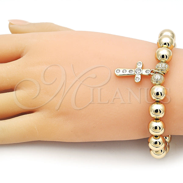 Gold Filled Bracelet — Fancy Bracelet Ball and Hollow Design with White — alternate product view — SKU 156339 | Oro Laminado brazalete — elegante Bracelet Ball and Hollow diseño with blanco — SKU 156339