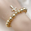 Oro Laminado Fancy Bracelet, Gold Filled Style Ball and Hollow Design, with White Cubic Zirconia, Polished, Golden Finish, 03.213.0279.08 (10 MM Thickness, 8 Inches Length)