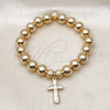 Oro Laminado Fancy Bracelet, Gold Filled Style Ball and Hollow Design, with White Cubic Zirconia, Polished, Golden Finish, 03.213.0279.08 (10 MM Thickness, 8 Inches Length)