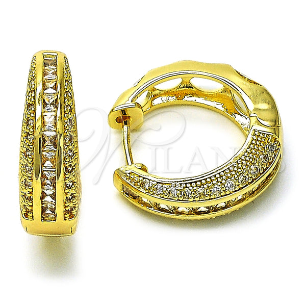 Oro Laminado Huggie Hoop, Gold Filled Style Cluster Design, with White Cubic Zirconia and White Micro Pave, Polished, Golden Finish, 02.210.0846.25