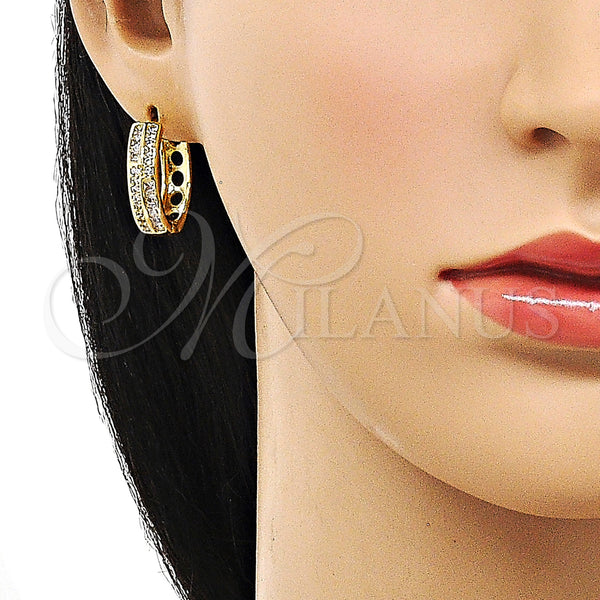 Gold Filled Hoop Earrings — Huggie Hoop with White Cubic Zirconia Polished 02. — alternate product view — SKU 156353 | Oro Laminado aretes de aro — Huggie Hoop with blanco Cubic Zirconia pulido 02. — SKU 156353