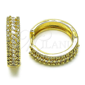 Gold Filled Hoop Earrings — Huggie Hoop Cluster Design with White Cubic Zirconia — main product view — SKU 156354 | Oro Laminado aretes de aro — Huggie Hoop Cluster diseño with blanco Cubic Zirconia — SKU 156354