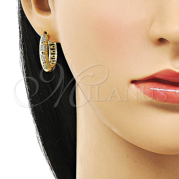 Gold Filled Hoop Earrings — Huggie Hoop with White Micro Pave Polished 02. — alternate product view — SKU 156355 | Oro Laminado aretes de aro — Huggie Hoop with blanco Micro Pave pulido 02. — SKU 156355
