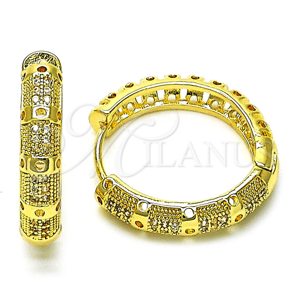 Gold Filled Hoop Earrings — Huggie Hoop with White Micro Pave Polished 02. — main product view — SKU 156355 | Oro Laminado aretes de aro — Huggie Hoop with blanco Micro Pave pulido 02. — SKU 156355