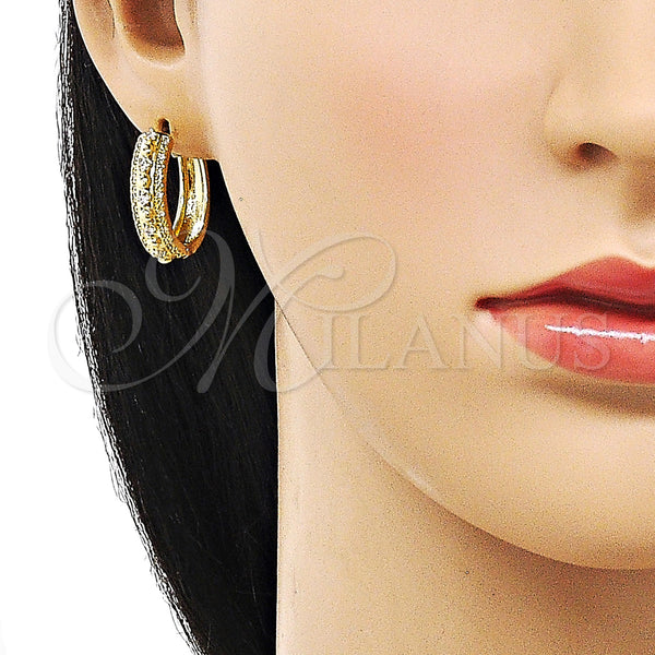 Gold Filled Hoop Earrings — Huggie Hoop with White Cubic Zirconia and White — alternate product view — SKU 156357 | Oro Laminado aretes de aro — Huggie Hoop with blanco Cubic Zirconia and blanco — SKU 156357
