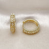 Oro Laminado Huggie Hoop, Gold Filled Style with White Cubic Zirconia and White Micro Pave, Polished, Golden Finish, 02.210.0852.23