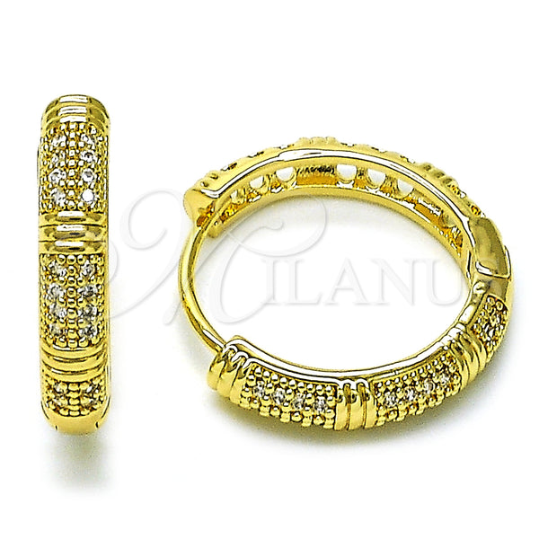 Gold Filled Hoop Earrings — Huggie Hoop with White Micro Pave Polished 02. — main product view — SKU 156358 | Oro Laminado aretes de aro — Huggie Hoop with blanco Micro Pave pulido 02. — SKU 156358