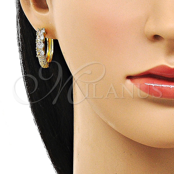 Gold Filled Hoop Earrings — Huggie Hoop with White Cubic Zirconia and White — alternate product view — SKU 156359 | Oro Laminado aretes de aro — Huggie Hoop with blanco Cubic Zirconia and blanco — SKU 156359