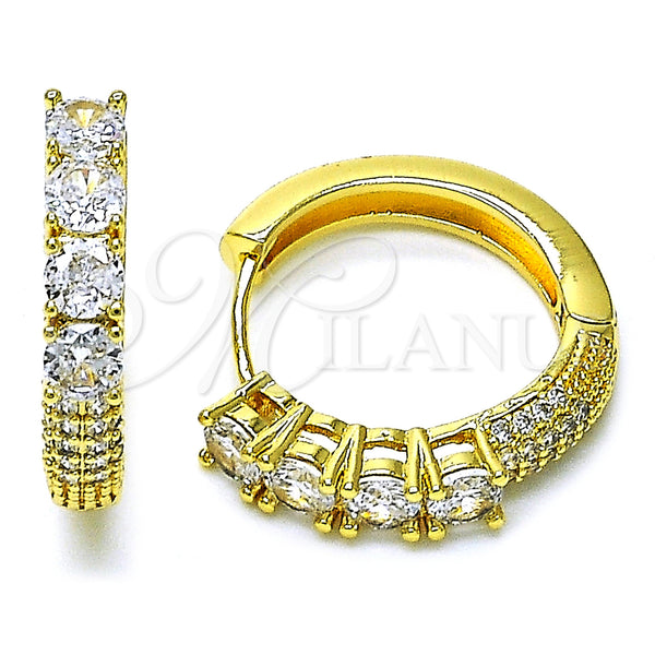 Gold Filled Hoop Earrings — Huggie Hoop with White Cubic Zirconia and White — main product view — SKU 156359 | Oro Laminado aretes de aro — Huggie Hoop with blanco Cubic Zirconia and blanco — SKU 156359