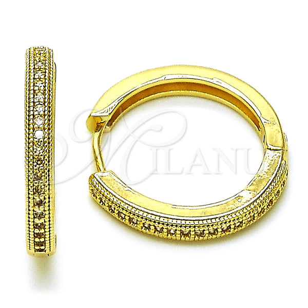 Gold Filled Hoop Earrings — Huggie Hoop with White Micro Pave Polished 02. — main product view — SKU 156360 | Oro Laminado aretes de aro — Huggie Hoop with blanco Micro Pave pulido 02. — SKU 156360