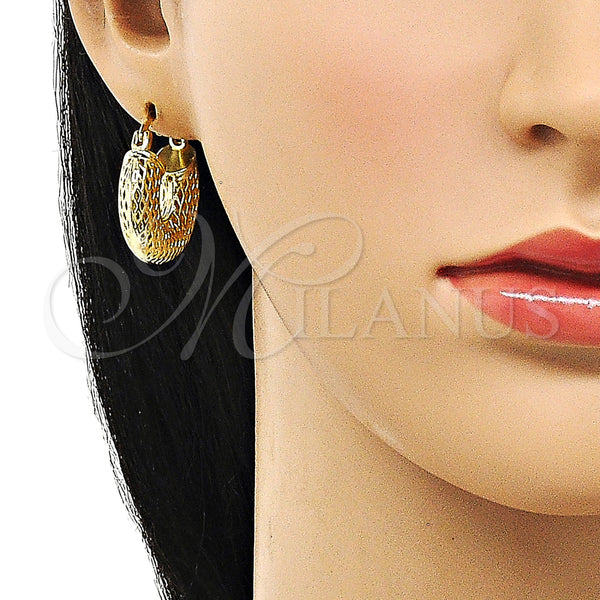 Gold Filled Hoop Earrings — Small Hoop Hollow and Filigree Design Polished 02. — alternate product view — SKU 156366 | Oro Laminado aretes de aro — Small Hoop Hollow and Filigree diseño pulido 02. — SKU 156366
