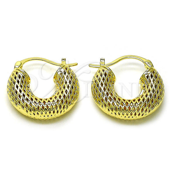 Gold Filled Hoop Earrings — Small Hoop Hollow and Filigree Design Polished 02. — main product view — SKU 156366 | Oro Laminado aretes de aro — Small Hoop Hollow and Filigree diseño pulido 02. — SKU 156366