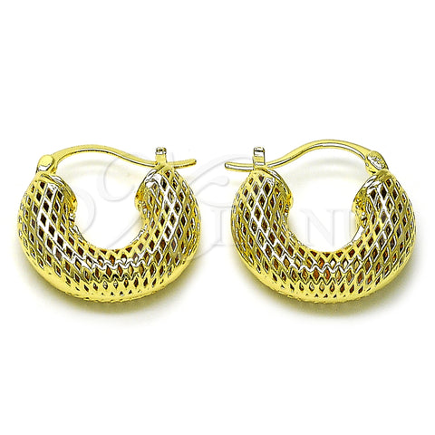 Oro Laminado Small Hoop, Gold Filled Style Hollow and Filigree Design, Polished, Golden Finish, 02.163.0262.25