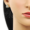 Oro Laminado Stud Earring, Gold Filled Style with White Micro Pave, Polished, Golden Finish, 02.260.0026