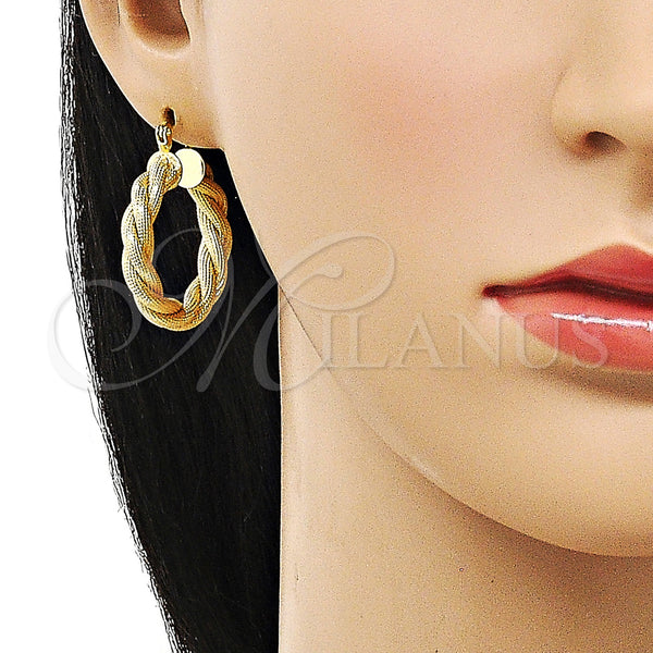 Gold Filled Hoop Earrings — Medium Hoop Twist Design Matte 02. — alternate product view — SKU 156372 | Oro Laminado aretes de aro — Medium Hoop Twist diseño Matte 02. — SKU 156372