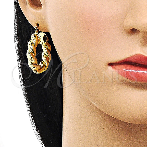 Gold Filled Hoop Earrings — Medium Hoop Twist Design Polished 02. — alternate product view — SKU 156373 | Oro Laminado aretes de aro — Medium Hoop Twist diseño pulido 02. — SKU 156373