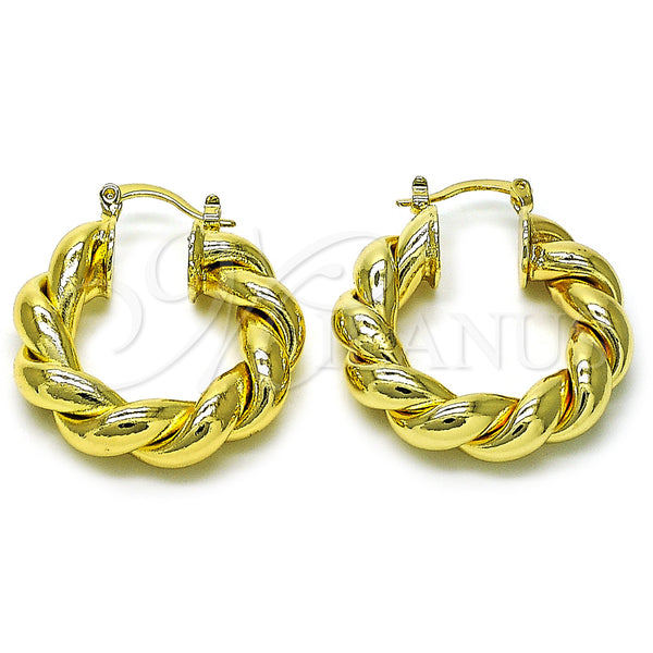 Gold Filled Hoop Earrings — Medium Hoop Twist Design Polished 02. — main product view — SKU 156373 | Oro Laminado aretes de aro — Medium Hoop Twist diseño pulido 02. — SKU 156373