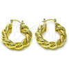 Oro Laminado Medium Hoop, Gold Filled Style Twist Design, Polished, Golden Finish, 02.260.0029.30