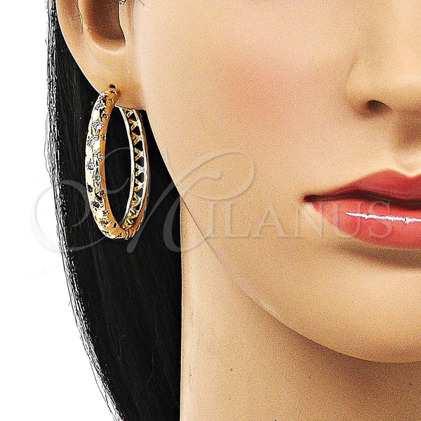 Gold Filled Hoop Earrings — Huggie Hoop with Multicolor Cubic Zirconia Polished 02. — alternate product view — SKU 156380 | Oro Laminado aretes de aro — Huggie Hoop with Multicolor Cubic Zirconia pulido 02. — SKU 156380