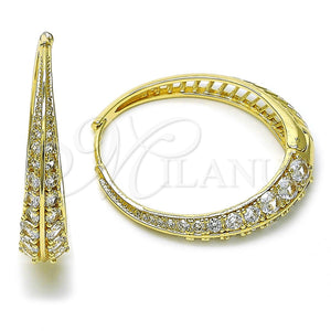 Gold Filled Hoop Earrings — Huggie Hoop with White Crystal Polished 02. — main product view — SKU 156381 | Oro Laminado aretes de aro — Huggie Hoop with cristal blanco pulido 02. — SKU 156381
