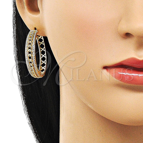 Gold Filled Hoop Earrings — Huggie Hoop Miami Cuban Design with White Micro — alternate product view — SKU 156383 | Oro Laminado aretes de aro — Huggie Hoop Miami Cuban diseño with blanco Micro — SKU 156383