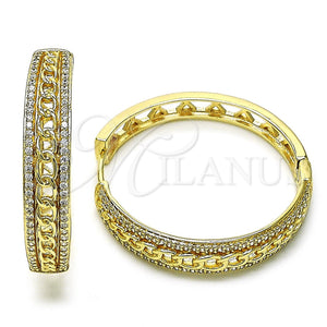Gold Filled Hoop Earrings — Huggie Hoop Miami Cuban Design with White Micro — main product view — SKU 156383 | Oro Laminado aretes de aro — Huggie Hoop Miami Cuban diseño with blanco Micro — SKU 156383