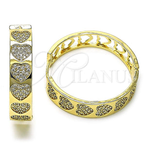 Gold Filled Hoop Earrings — Huggie Hoop Heart Design with White Micro Pave — main product view — SKU 156384 | Oro Laminado aretes de aro — Huggie Hoop corazón diseño with blanco Micro Pave — SKU 156384