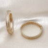 Oro Laminado Huggie Hoop, Gold Filled Style with White Micro Pave, Polished, Golden Finish, 02.204.0019.38