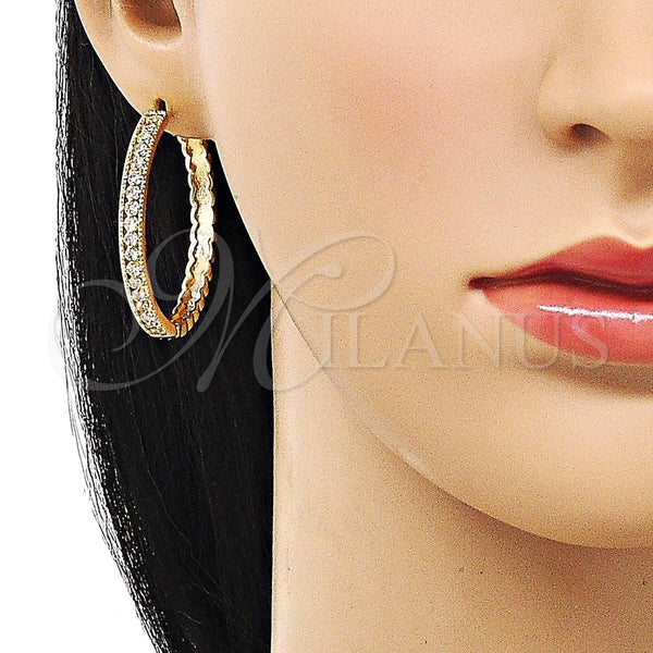 Gold Filled Hoop Earrings — Huggie Hoop with White Cubic Zirconia Polished 02. — alternate product view — SKU 156394 | Oro Laminado aretes de aro — Huggie Hoop with blanco Cubic Zirconia pulido 02. — SKU 156394
