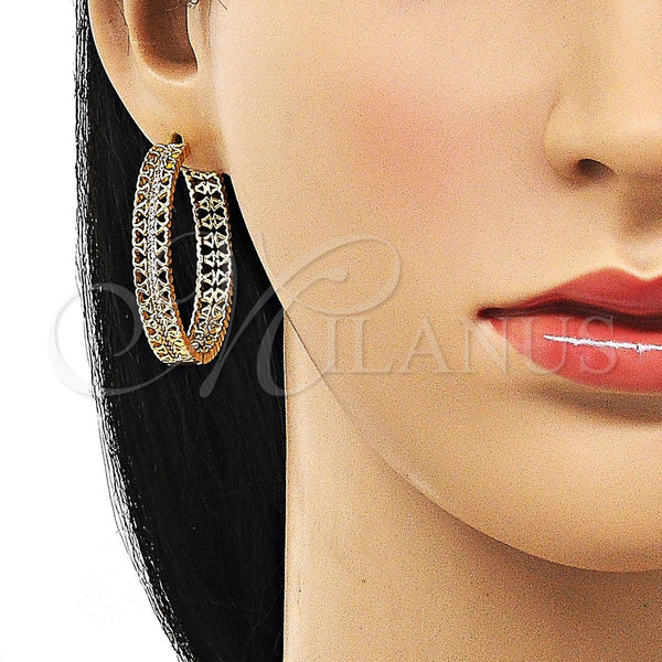 Gold Filled Hoop Earrings — Huggie Hoop Heart Design with White Micro Pave — alternate product view — SKU 156395 | Oro Laminado aretes de aro — Huggie Hoop corazón diseño with blanco Micro Pave — SKU 156395