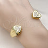 Oro Laminado Individual Bangle, Gold Filled Style Heart Design, with White Cubic Zirconia, Polished, Golden Finish, 07.341.0062 (16 MM Thickness, One size fits all)