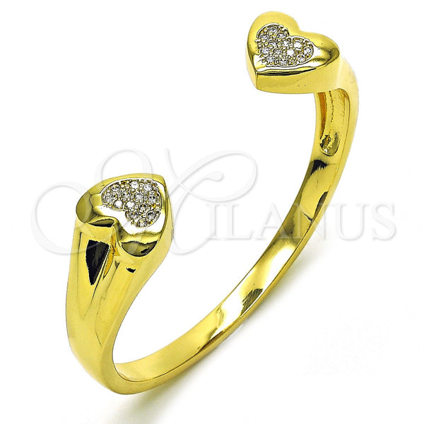 Oro Laminado Individual Bangle, Gold Filled Style Heart Design, with White Cubic Zirconia, Polished, Golden Finish, 07.341.0062 (16 MM Thickness, One size fits all)