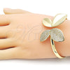 Oro Laminado Individual Bangle, Gold Filled Style Leaf Design, with White Cubic Zirconia, Polished, Golden Finish, 07.341.0063 (06 MM Thickness, One size fits all)