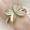 Oro Laminado Individual Bangle, Gold Filled Style Leaf Design, with White Cubic Zirconia, Polished, Golden Finish, 07.341.0063 (06 MM Thickness, One size fits all)