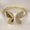 Oro Laminado Individual Bangle, Gold Filled Style Leaf Design, with White Cubic Zirconia, Polished, Golden Finish, 07.341.0063 (06 MM Thickness, One size fits all)