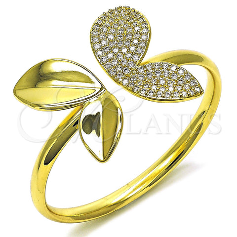 Oro Laminado Individual Bangle, Gold Filled Style Leaf Design, with White Cubic Zirconia, Polished, Golden Finish, 07.341.0063 (06 MM Thickness, One size fits all)