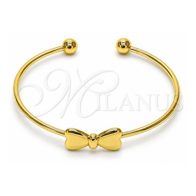 Oro Laminado Individual Bangle, Gold Filled Style Bow Design, Polished, Golden Finish, 07.341.0064 (02 MM Thickness, One size fits all)
