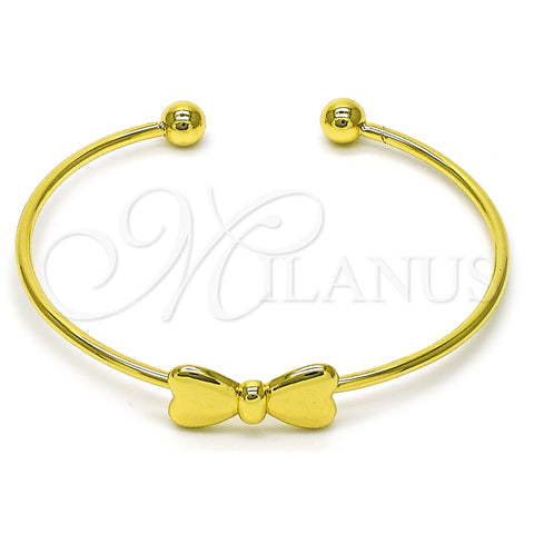 Oro Laminado Individual Bangle, Gold Filled Style Bow Design, Polished, Golden Finish, 07.341.0064 (02 MM Thickness, One size fits all)