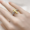 Oro Laminado Multi Stone Ring, Gold Filled Style Cross Design, with White Cubic Zirconia, Polished, Two Tone, 01.341.0153 (One size fits all)