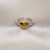 Oro Laminado Multi Stone Ring, Gold Filled Style Heart Design, with White Cubic Zirconia, Polished, Two Tone, 01.341.0154 (One size fits all)