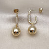 Oro Laminado Dangle Earring, Gold Filled Style Chunky Design, with White Micro Pave, Polished, Golden Finish, 02.213.0709