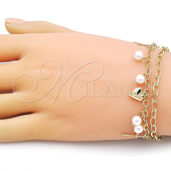 Gold Filled Bracelet — Charm Bracelet Rolo and Heart Design with Ivory — alternate product view — SKU 156421 | Oro Laminado brazalete — Charm Bracelet Rolo and corazón diseño with Ivory — SKU 156421