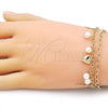 Oro Laminado Charm Bracelet, Gold Filled Style Rolo and Heart Design, with Ivory Pearl, Polished, Golden Finish, 03.213.0283.07 (22 MM Thickness, 7 Inches Length)